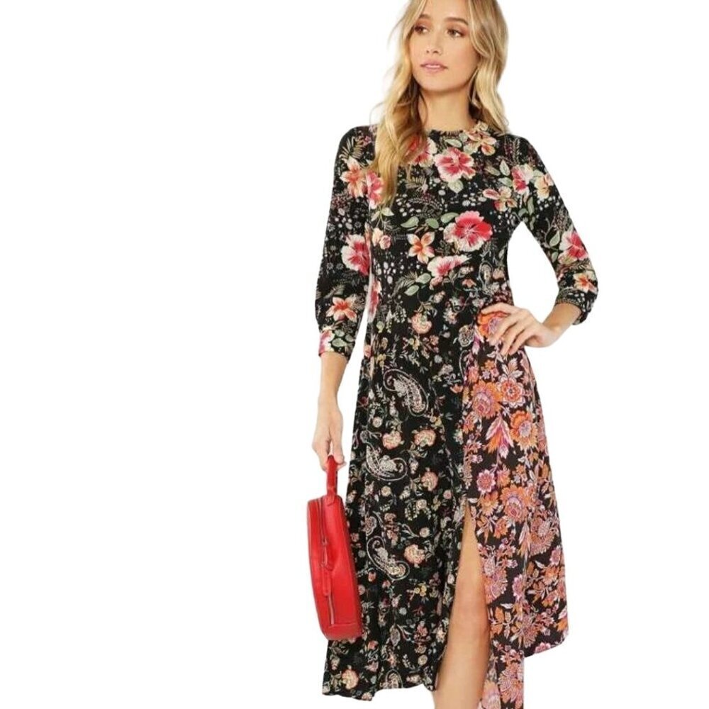 Shein Floral Asymmetric Hem Midi Dress Size XS